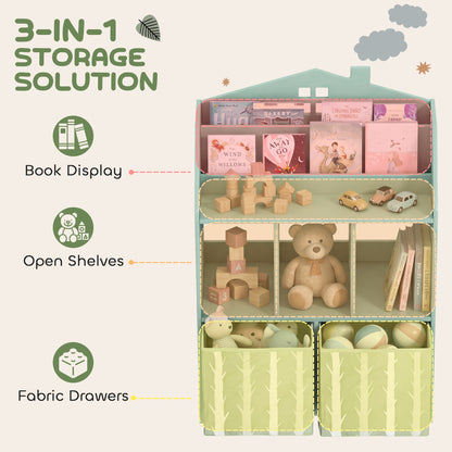 Kids Bookshelf with Storage and Fabric Drawers