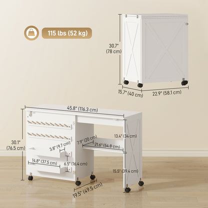 Mesa de costura plegable con almacenamiento — blanco