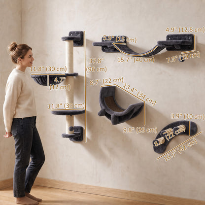 Cat wall climbing shelf set with scratching post — Set of 4