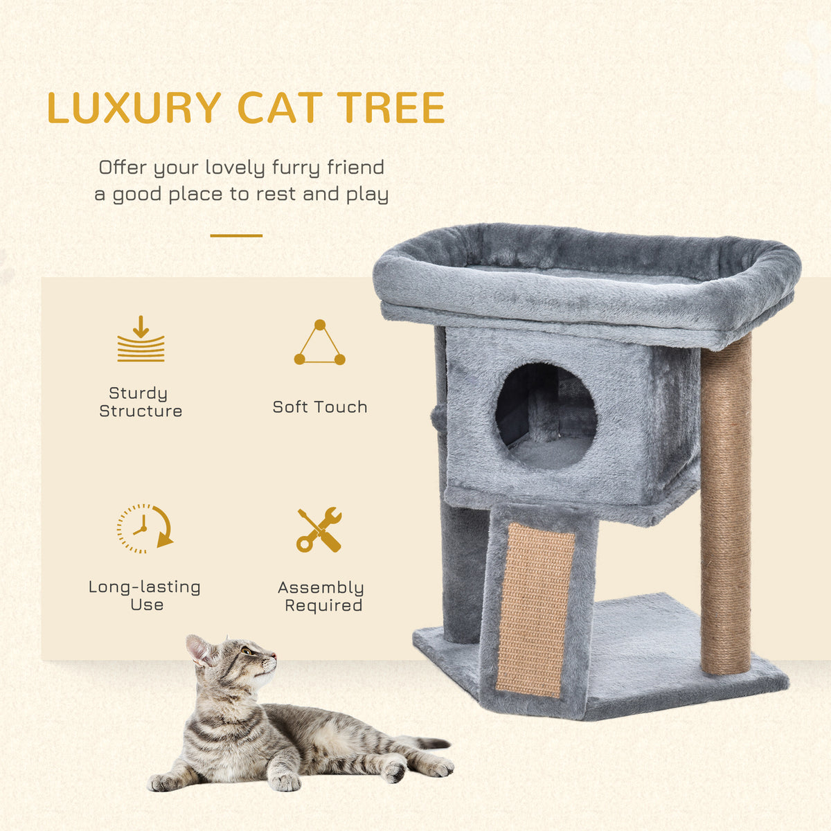 Compact Cat Tower with Perch and Cat House
