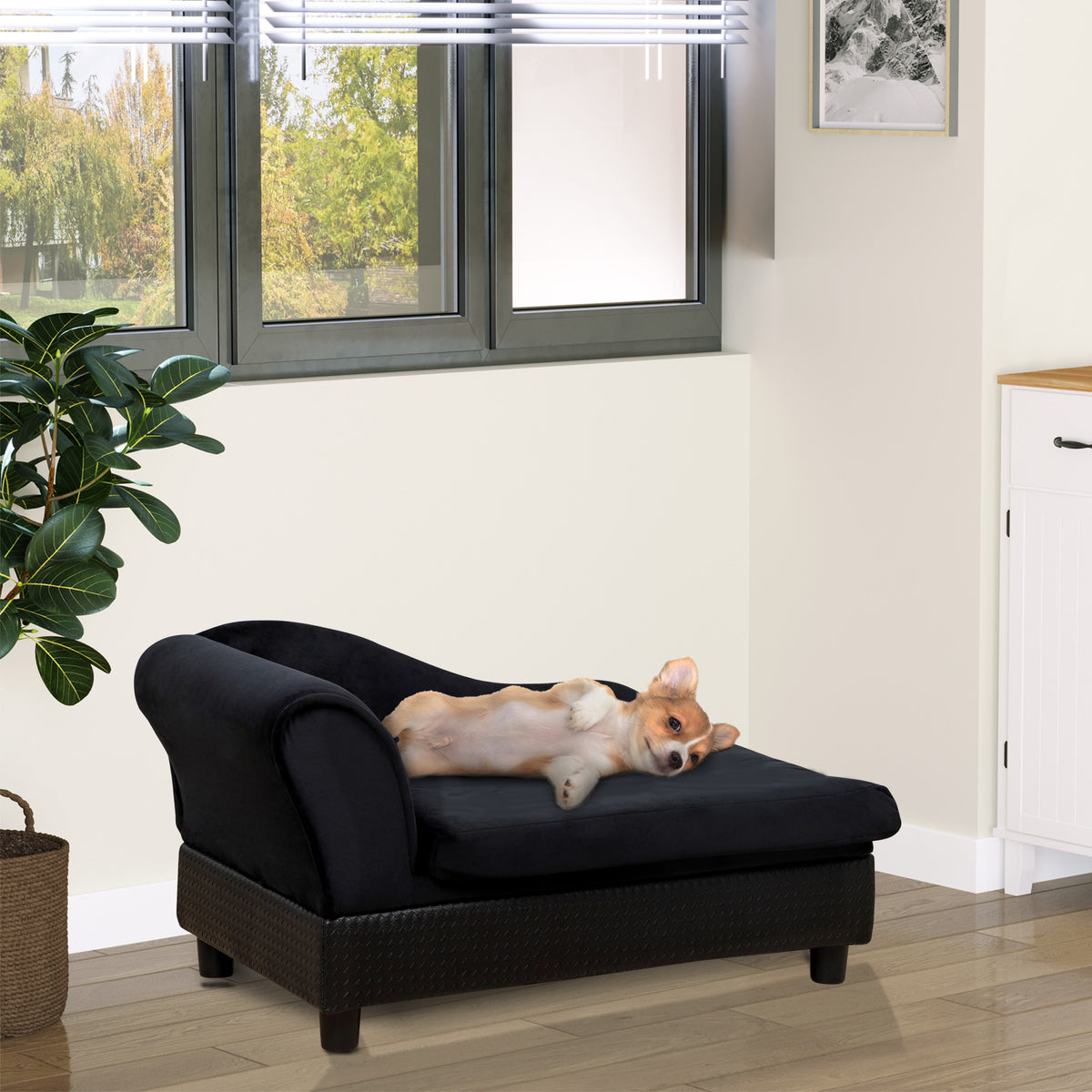Pet sofa with storage natural wood