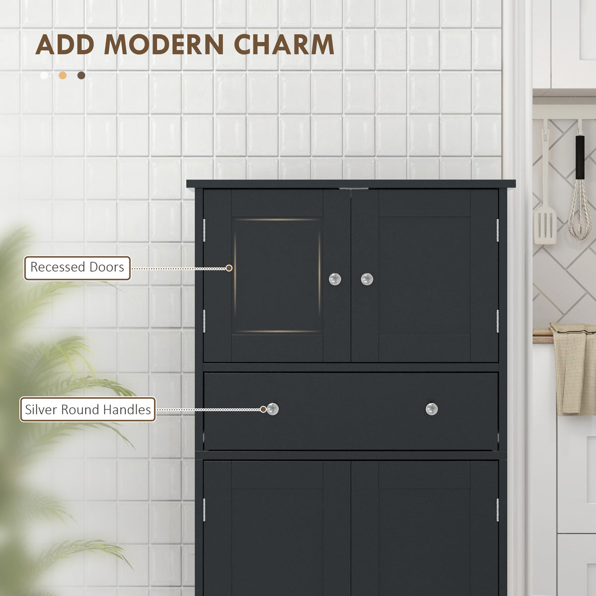 Modern kitchen storage cabinet with doors and drawer