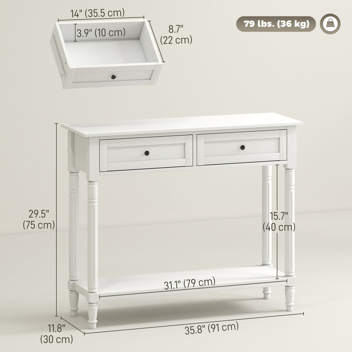 Entryway Console Table with 2 Drawers and Shelf