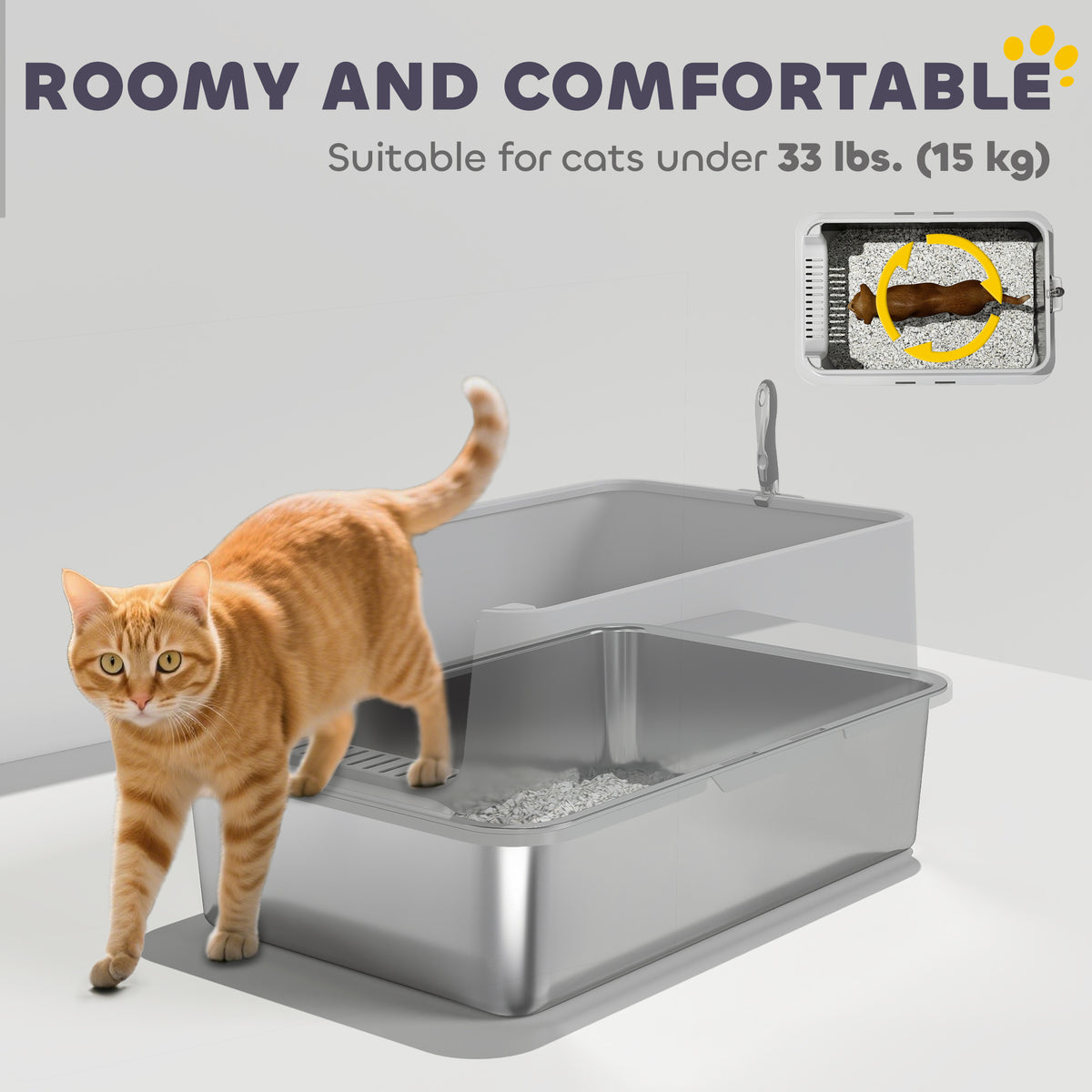 XL Stainless Steel Cat Litter Box — Grey
