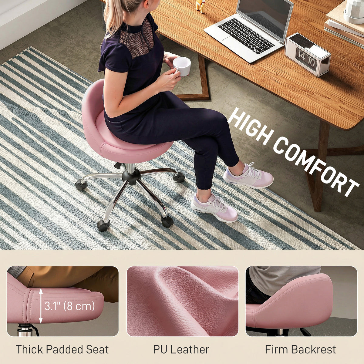 Adjustable Rolling Salon Stool