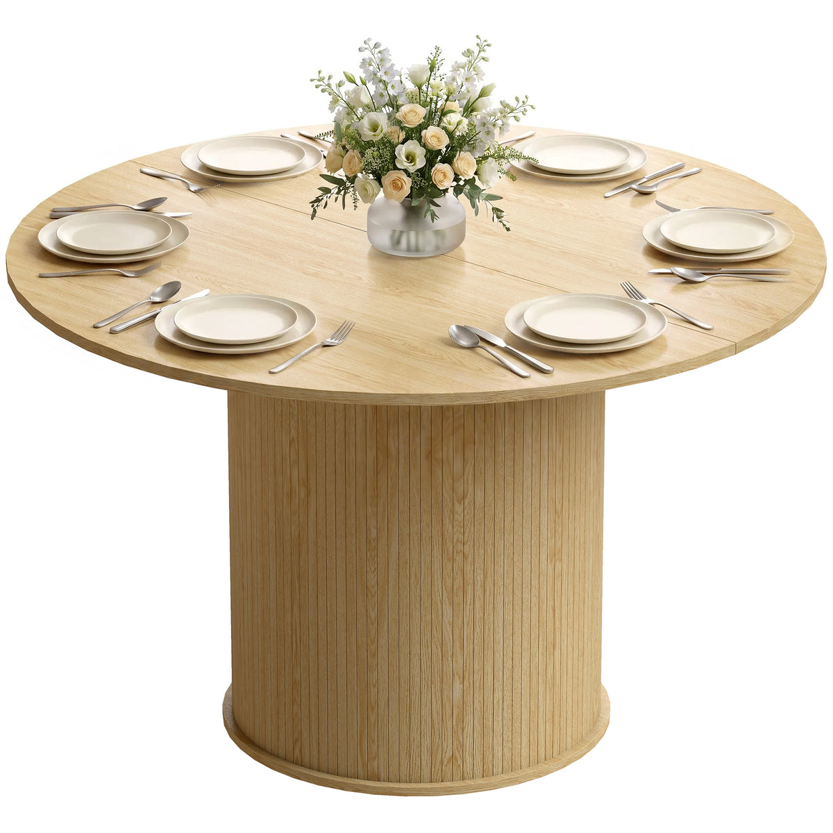 Mesa de comedor redonda con base acanalada