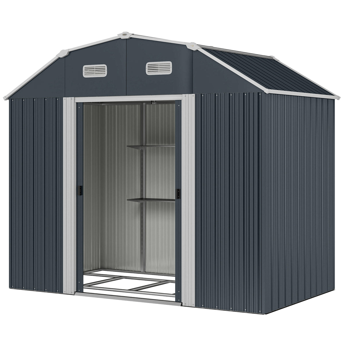 8 x 4 ft Garden Storage Shed Galvanized Steel Sliding Doors
