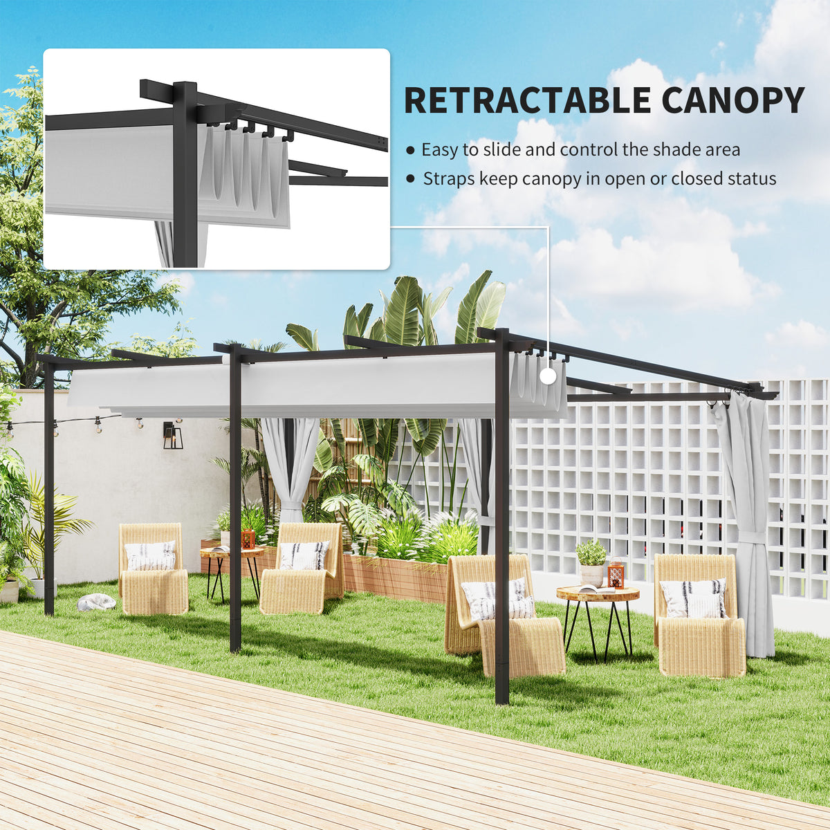 Retractable Metal Pergola with Side Curtains