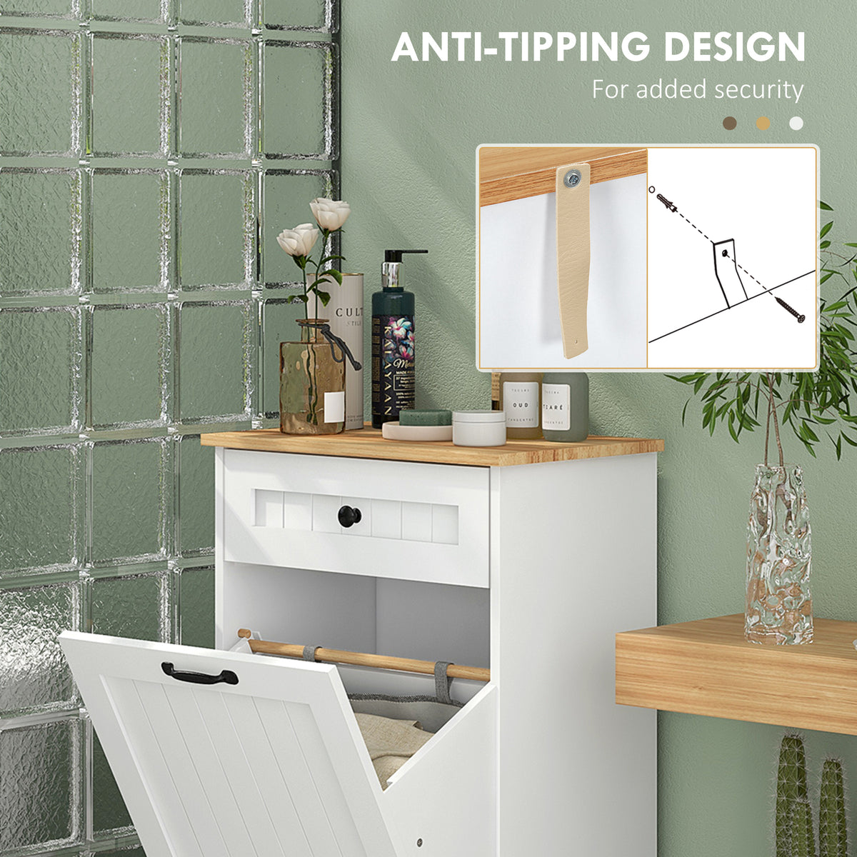 Tilt-Out Laundry Cabinet with Drawer and Basket