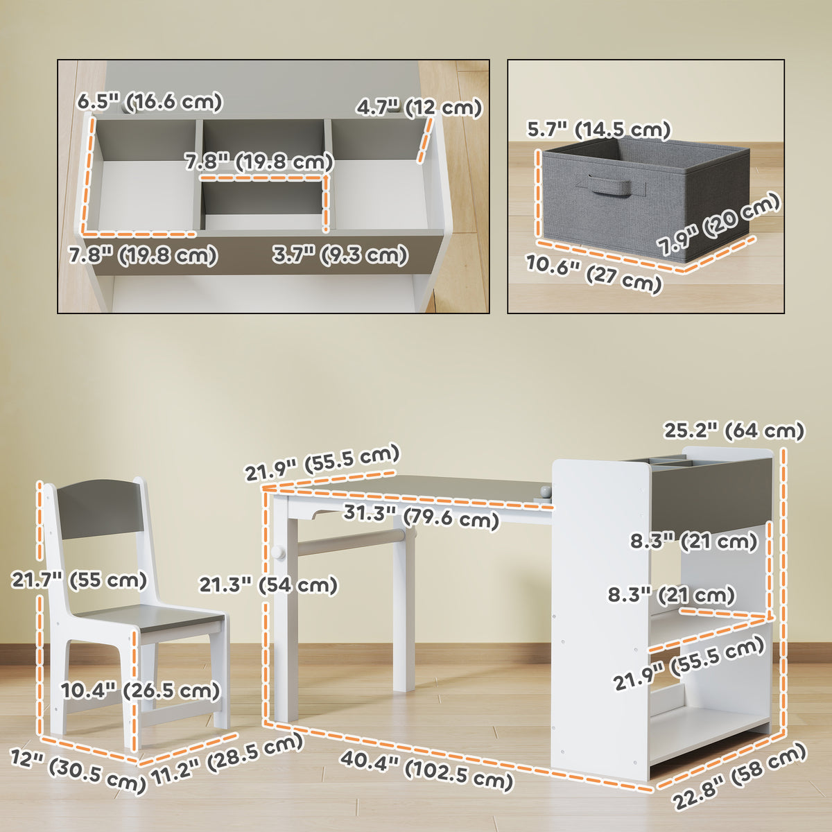 Kids Table and Chairs Set with Paper Roll — Set of 3