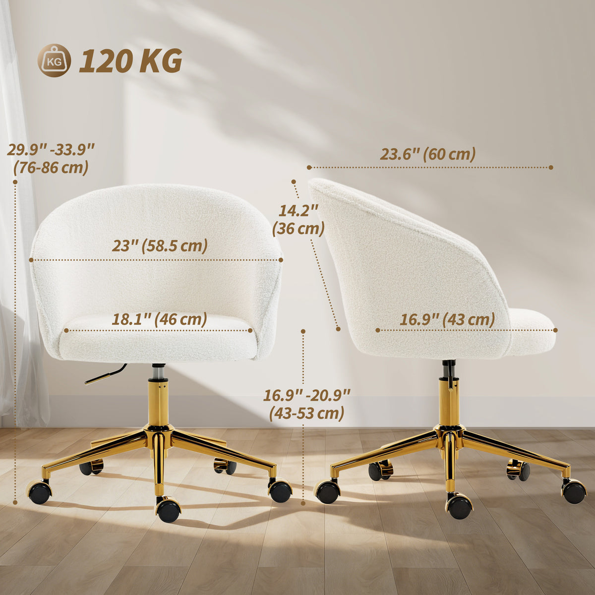 Silla de oficina giratoria y ajustable de felpa teddy