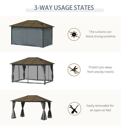 Hardtop Aluminium Gazebo with Curtains and Mesh Screens