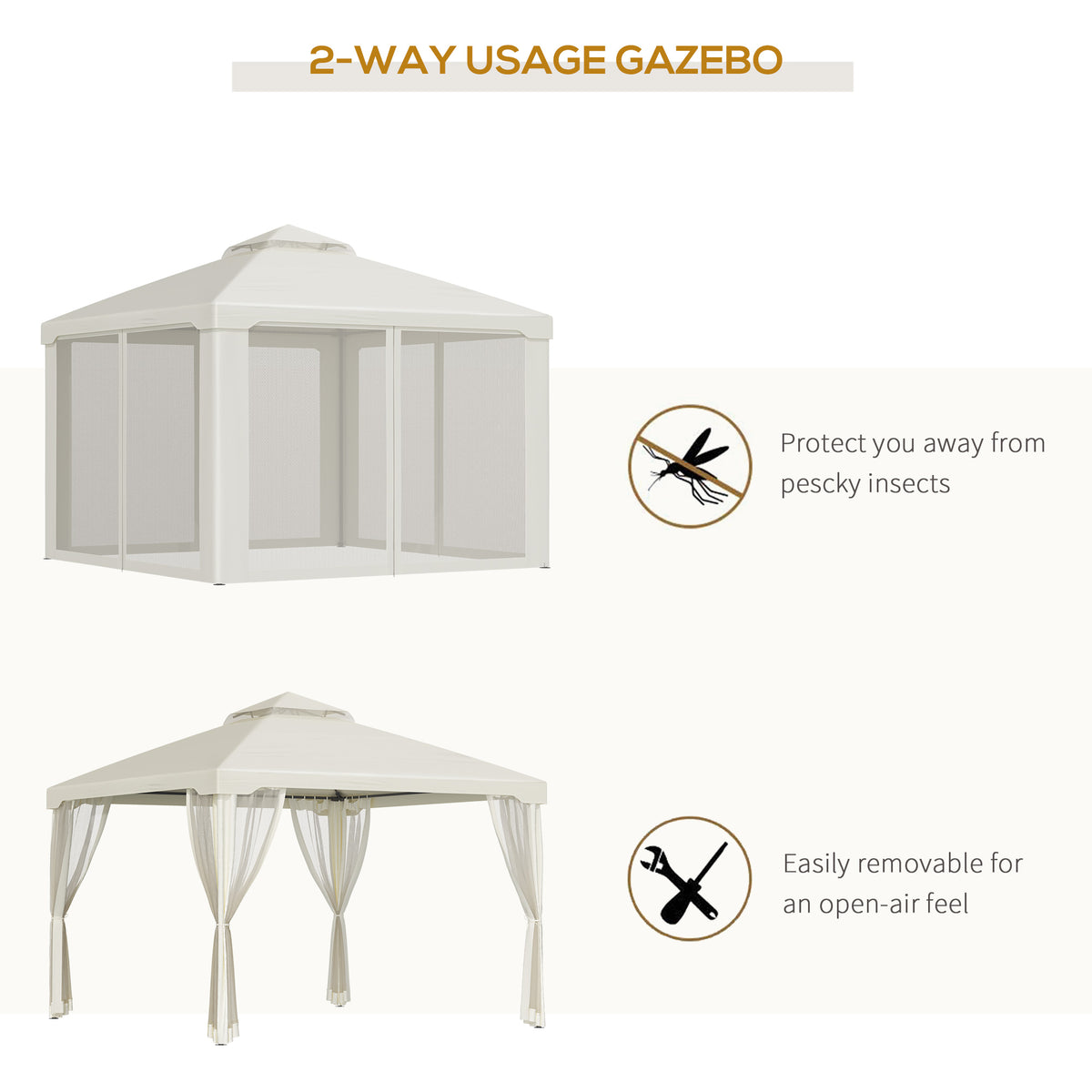 Gazebo de Patio 10x10 Pies Techo Doble