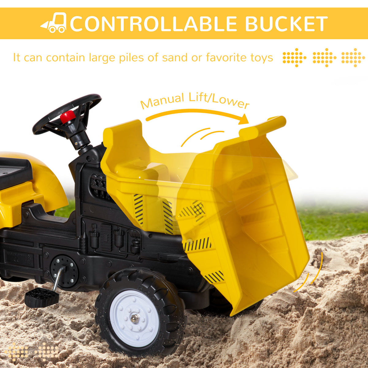 Kids Pedal Ride-On Tractor with Manual Bucket