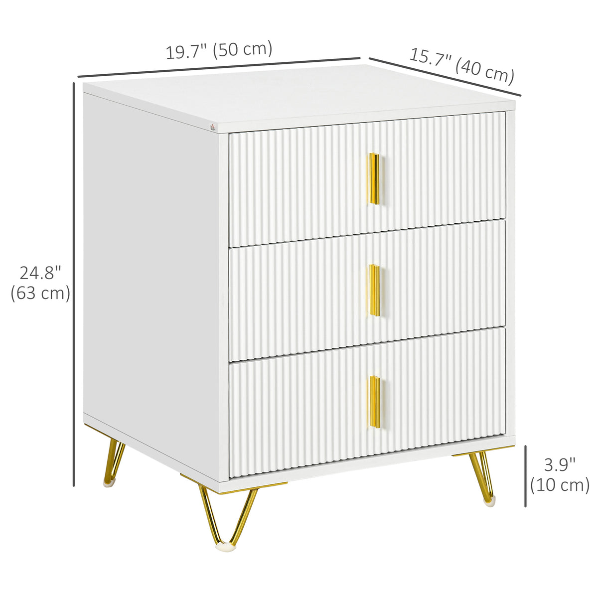 3-drawer storage chest cabinet with metal legs