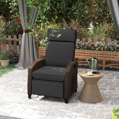 Reclining Wicker Lounge Chair with Adjustable Backrest