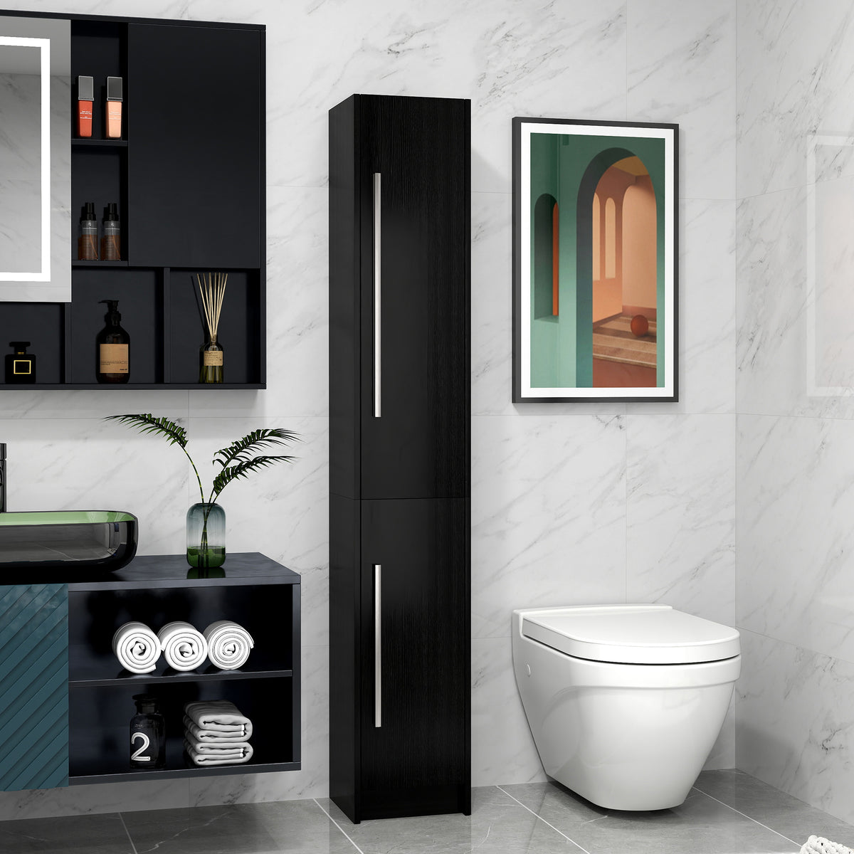 Armario alto de baño con estantes ajustables