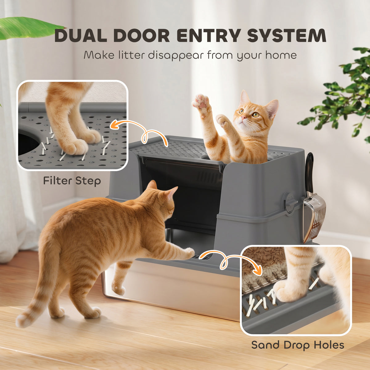 XL Stainless Steel Cat Litter Box with Flip Top