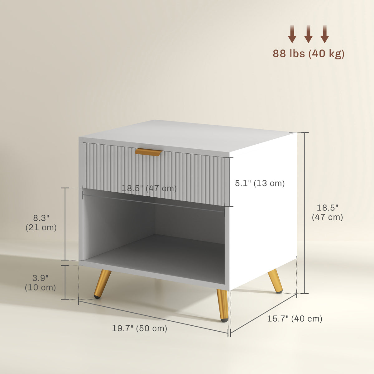 Nightstand Fluted Panel with Drawer and Open Shelf