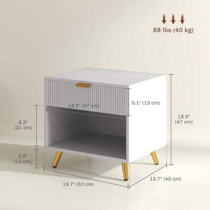 Nightstand Fluted Panel with Drawer and Open Shelf