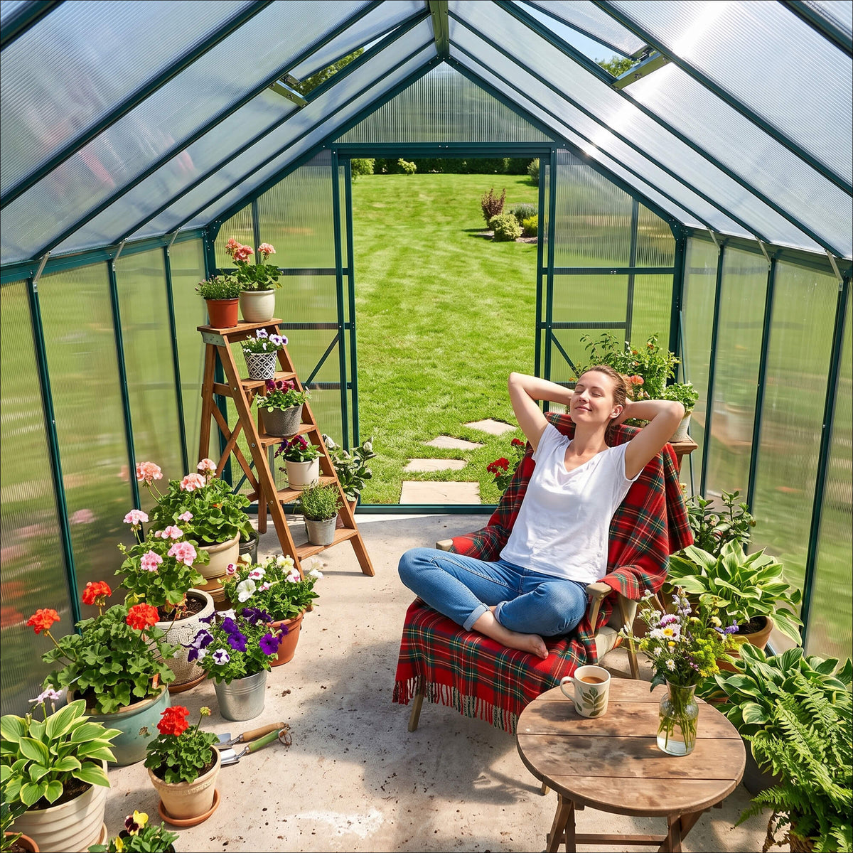 5x2.5m Aluminum Polycarbonate Greenhouse with Sliding Door