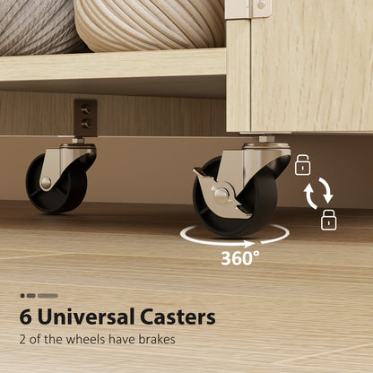 Folding Sewing Machine Table with Doors — Wood