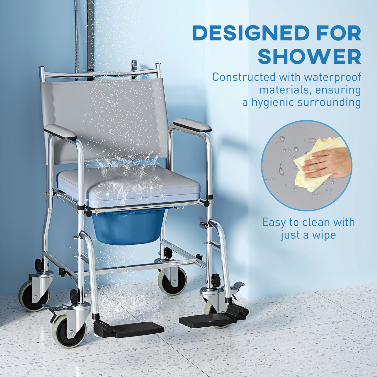 Rolling shower chair 4-in-1 — grey