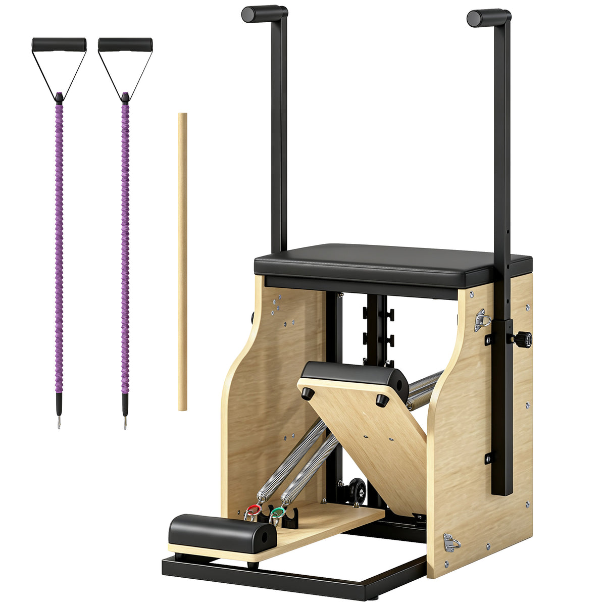 Silla de Pilates de madera con bandas de resistencia