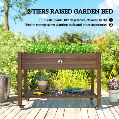 Jardinera elevada móvil de madera con ruedas