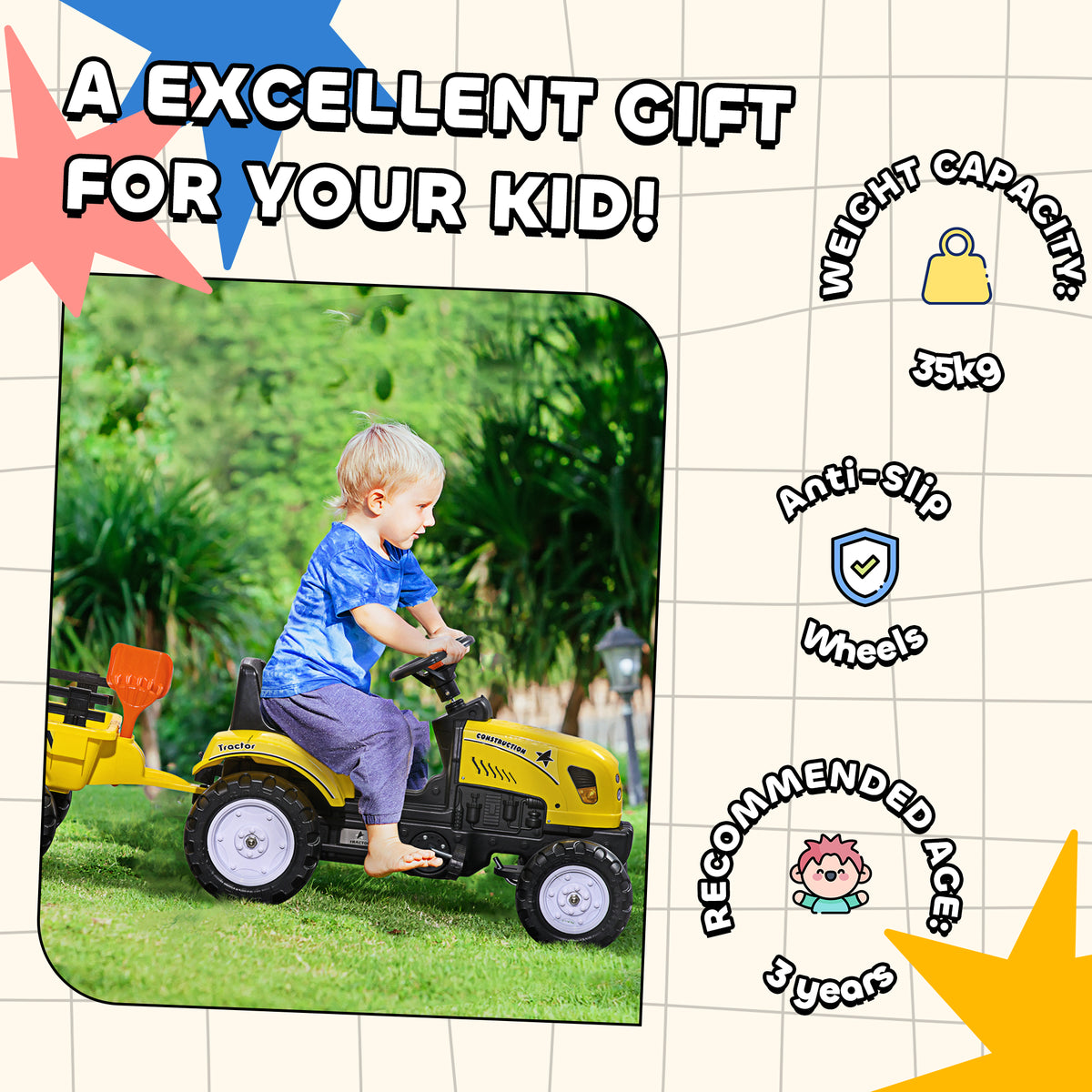 Tractor excavadora para niños con remolque