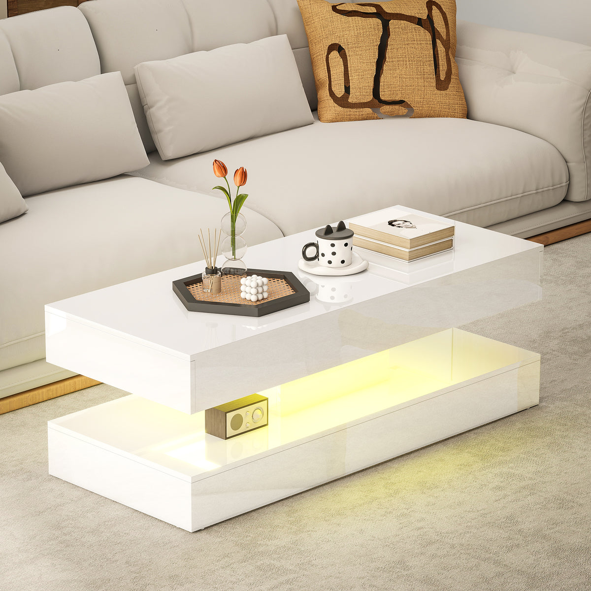 Coffee Table with Adjustable RGB LED Lighting