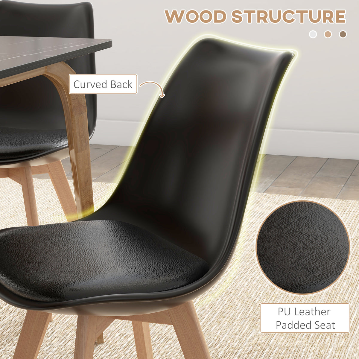 Set of 4 Modern Dining Chairs with Wood Legs