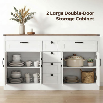 Farmhouse Buffet Sideboard Cabinet 4 Barn Doors 6 Drawers