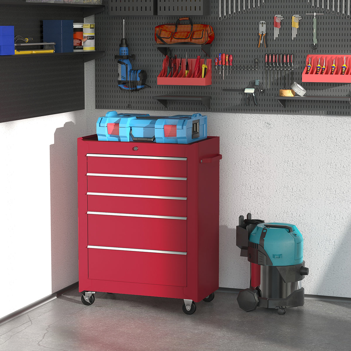 5-Drawer Rolling Lockable Steel Tool Chest