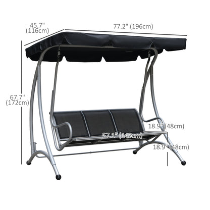 3-Person Patio Swing with Adjustable Canopy