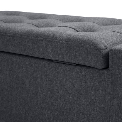 Tufted Linen Storage Ottoman Bench