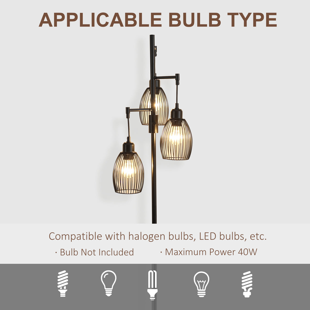 Industrial Floor Lamp 3 Hanging Cage Shades, Dimmable