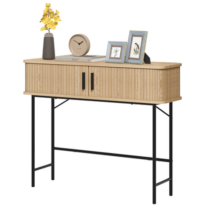 Mid-Century Console Table with Tambour Doors and Storage