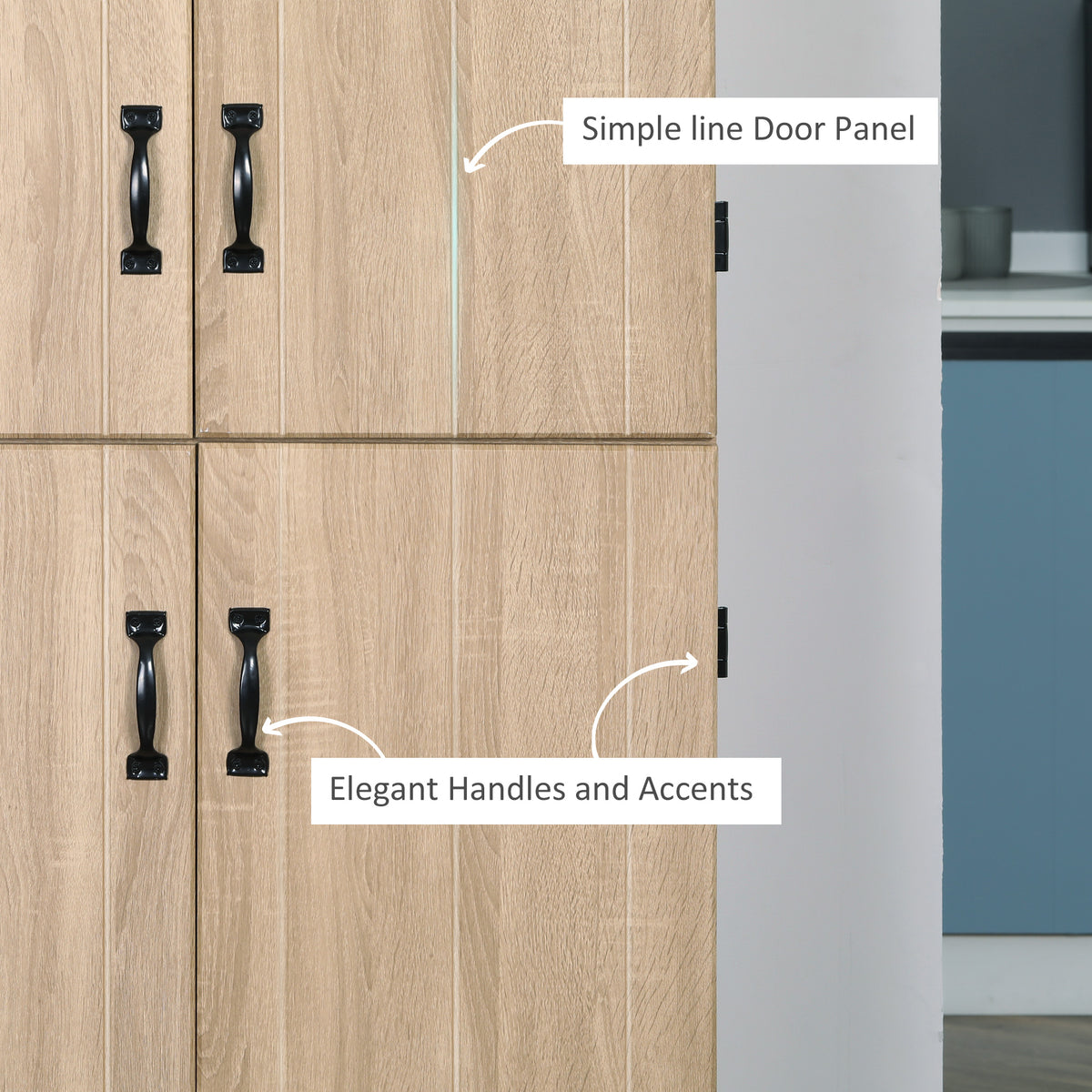 Freestanding pantry cabinet 4-door storage 177 cm