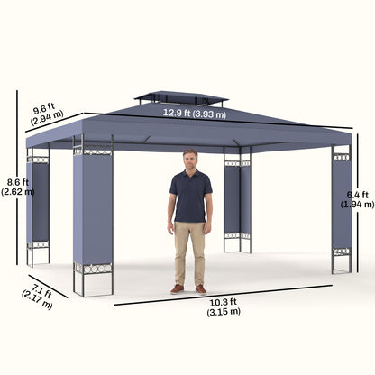 3x4m Grey Double-Roof Outdoor Gazebo