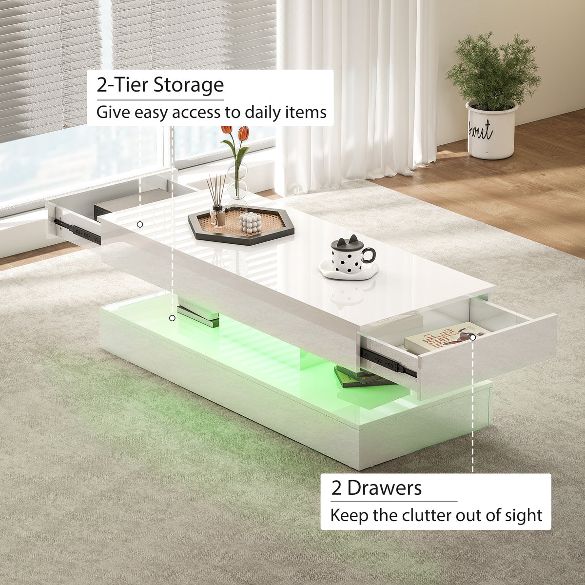Coffee Table with Adjustable RGB LED Lighting