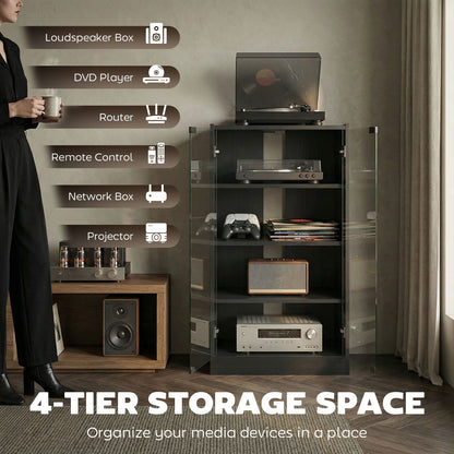 Mueble audiovisual de 5 niveles con puertas de cristal push-to-open