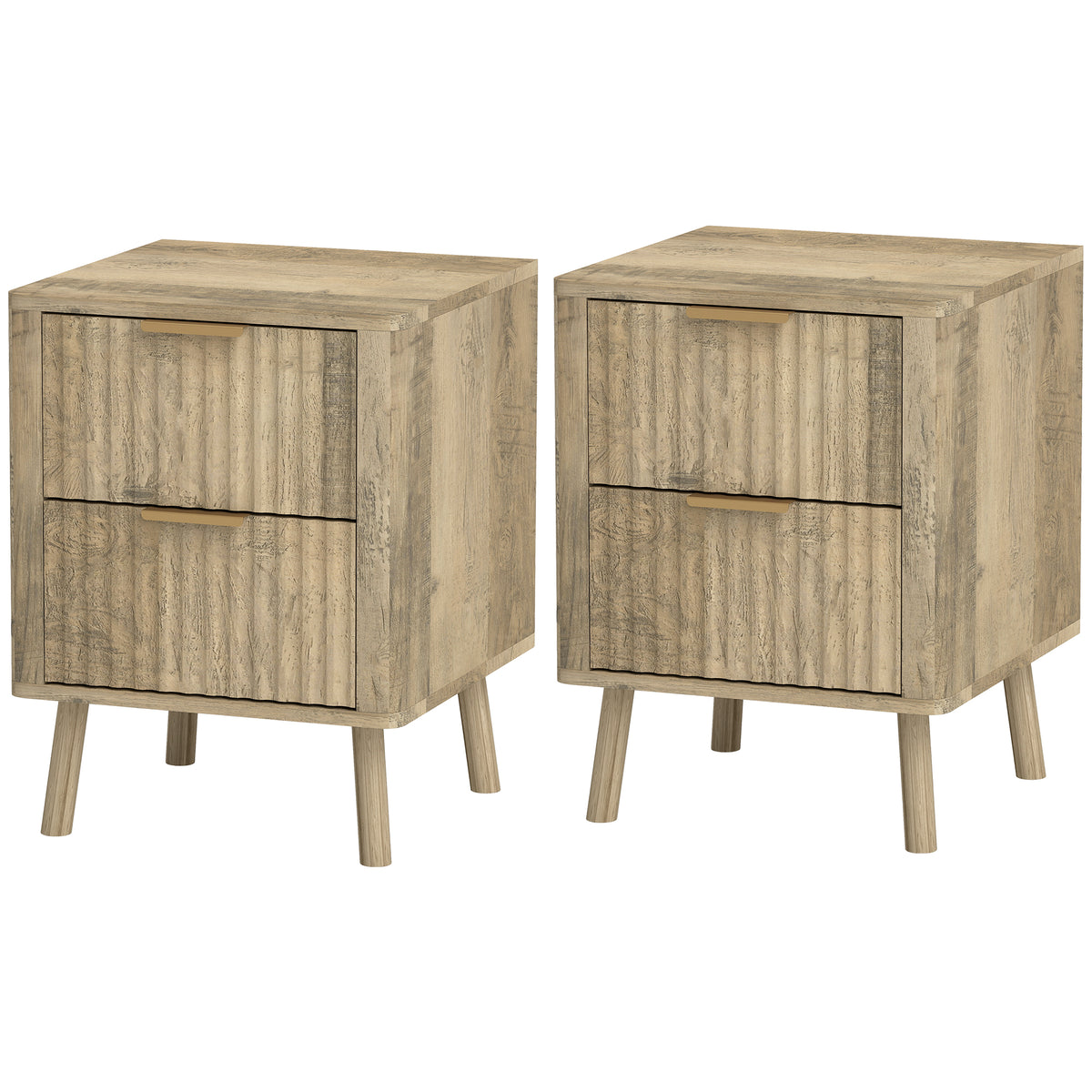 Fluted Drawer Nightstands Set — Set of 2