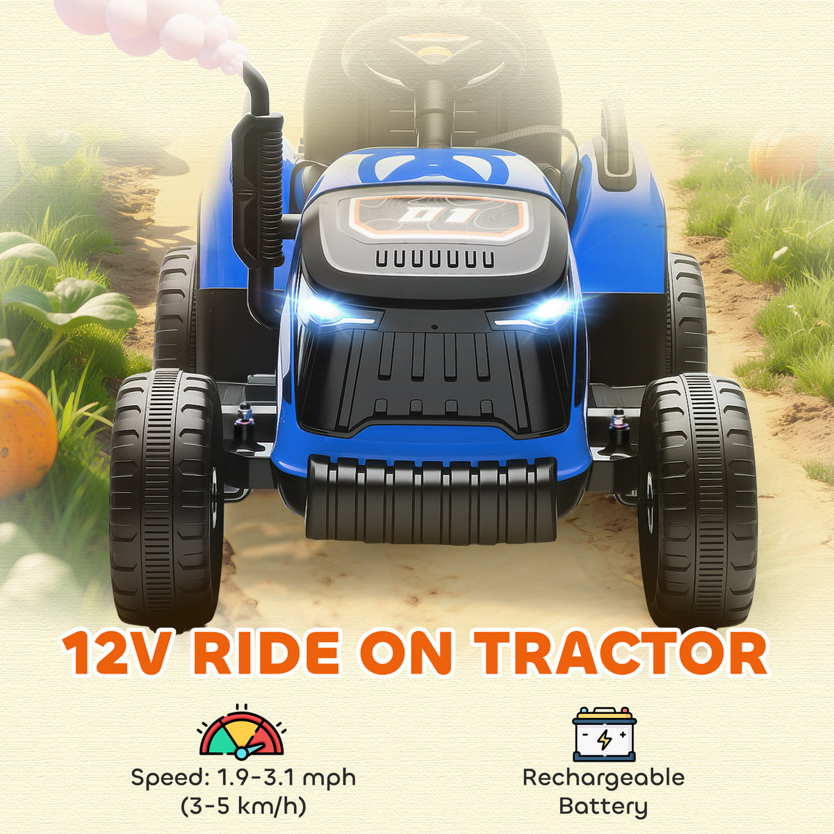 12V Kids Electric Ride-On Tractor with Trailer