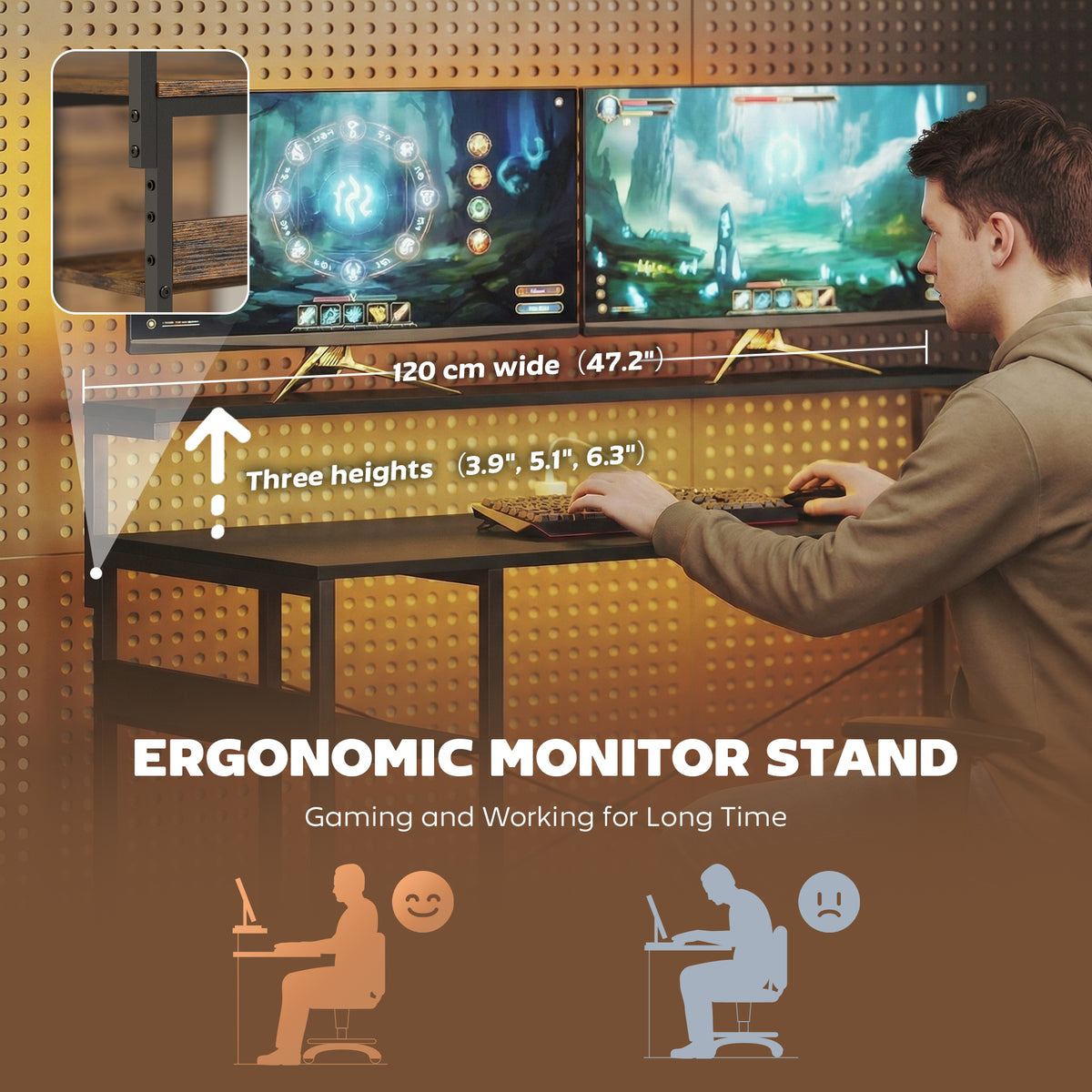 Gaming Desk L-Shaped 61 Inch with Power Outlets