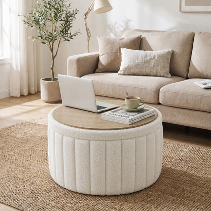 Round coffee table with hidden storage