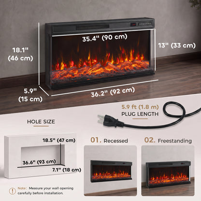 36-Inch Recessed Wall Electric Fireplace