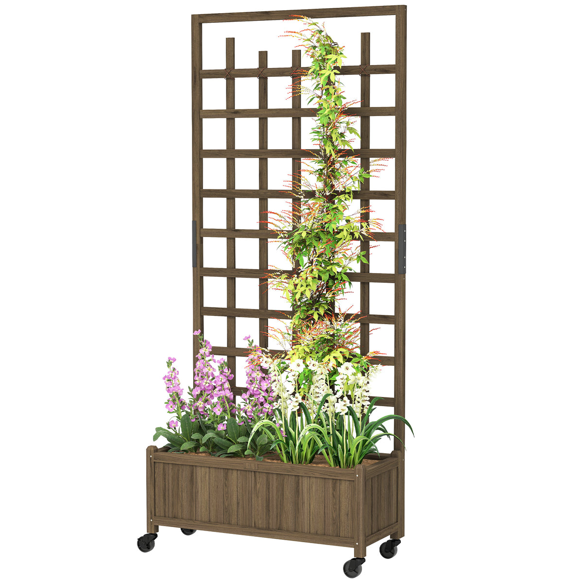 Jardinera elevada con celosía y ruedas