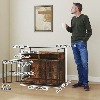 Dog crate furniture table rotating bowls rustic