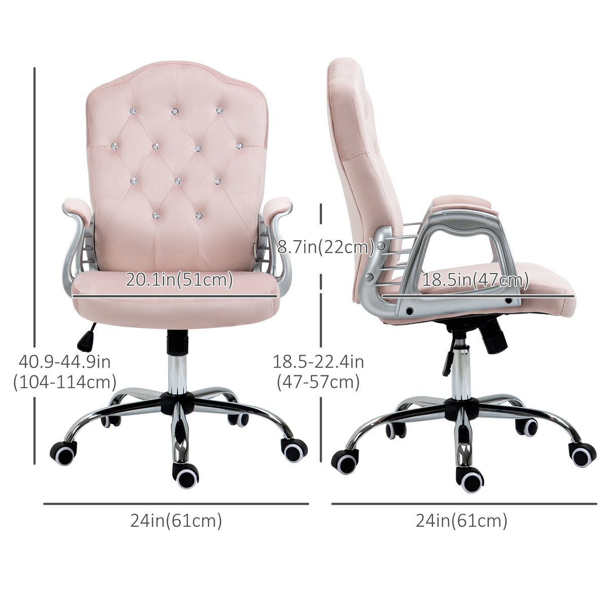 Office chair velvet French style crystal buttons